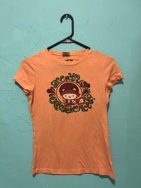 Sanrio Orange Short Sleeve Tee y2k Retro Jimi Hendrix Graphic hello kitty